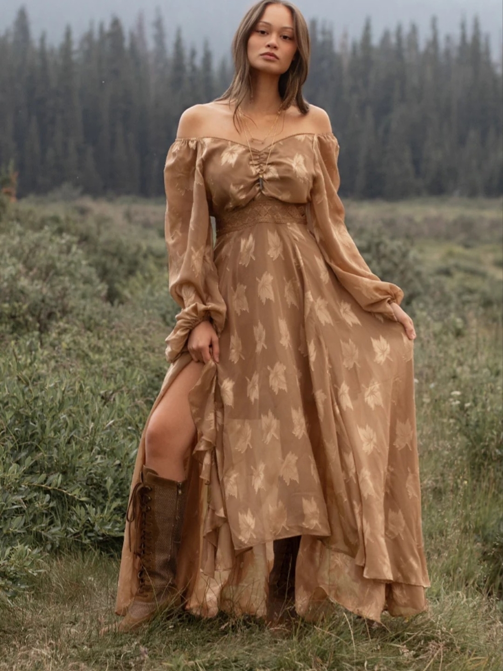 Off-Shoulder Boho Maxi Dress Joyfolie